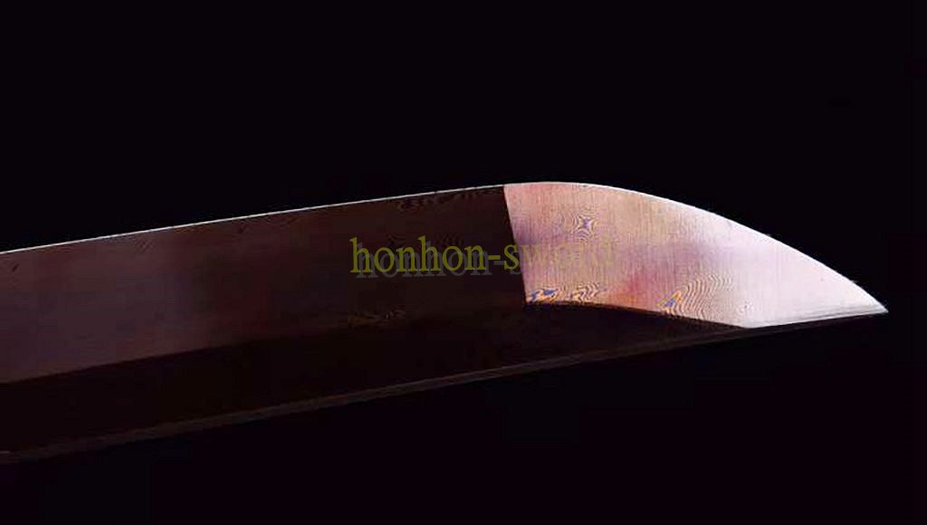 Japanisches Samurai-Schwert Katana aus schwarzem gefaltetem Stahl, Full Tang, handgefertigt, scharfe Klinge, schwarz