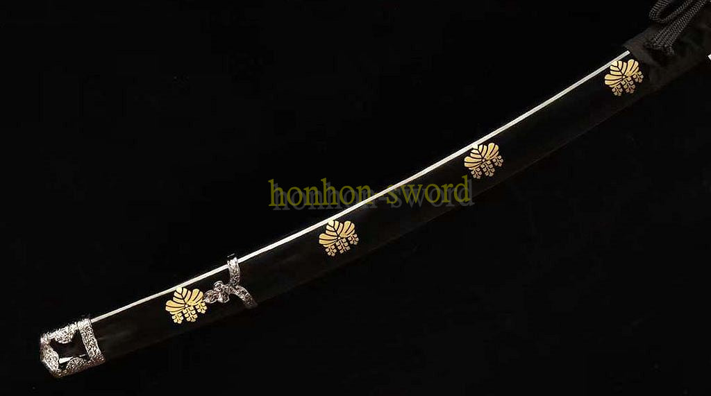 Damascus Folded Steel Deep Sori Tachi Hand Abrasive Japanese Samurai Sword Full Tang Black