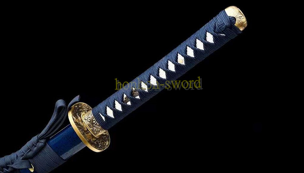 Épée de samouraï japonaise en acier plié noir, katana, lame tranchante faite à la main, noire