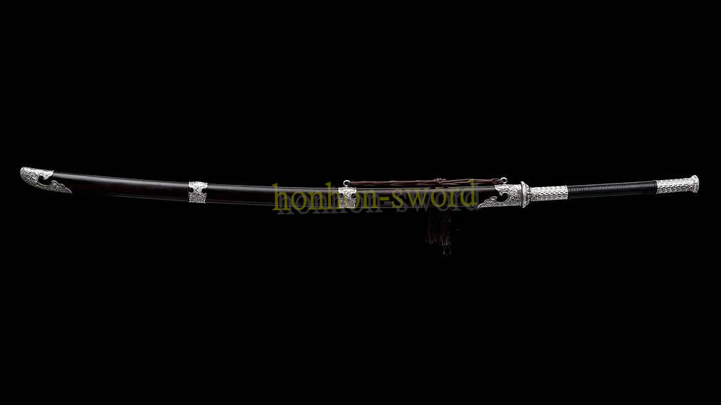 63 inch Damascus Folded Steel MiaoDao 苗刀 Chinese Dao Sword Sharp Ebony Sheath