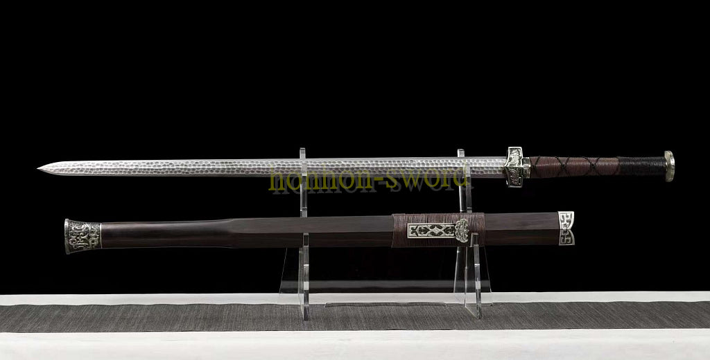 Damascus Folded Steel HanJian 汉剑 Chinese Jian Sword Sharp Ebony Sheath