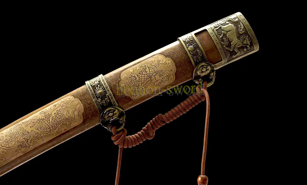 Japanisches Samurai-Schwert Katana aus schwarzem gefaltetem Stahl, Full Tang, handgefertigt, scharfe Klinge, schwarz