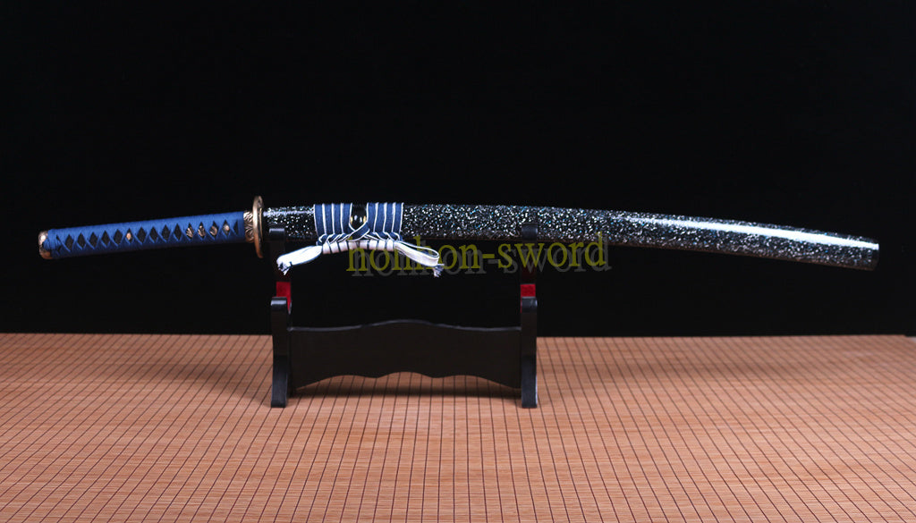 Damascus Folded Steel Katana Red Blade Japanese Samurai Sword Battle Ready Blue