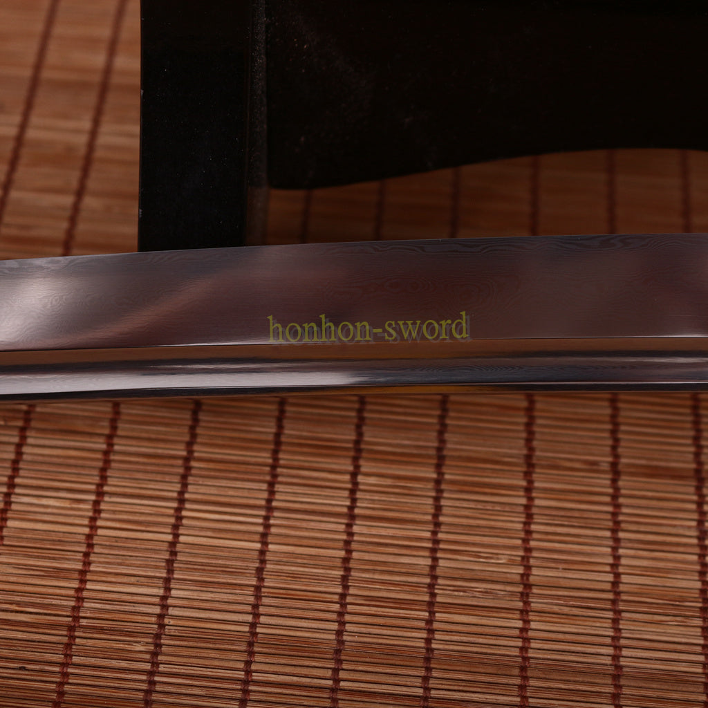 Damascus Folded Steel Wakizashi Japanese Samurai Sword Battle Ready Black