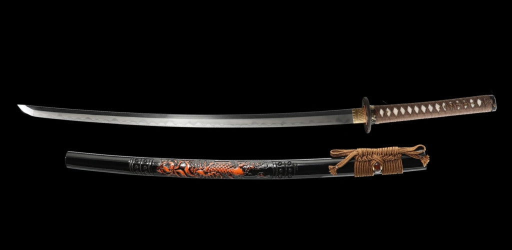 Hand Polishing Honsanmai Clay Tempered Katana Japanese Samurai Sword Dragon Saya Black