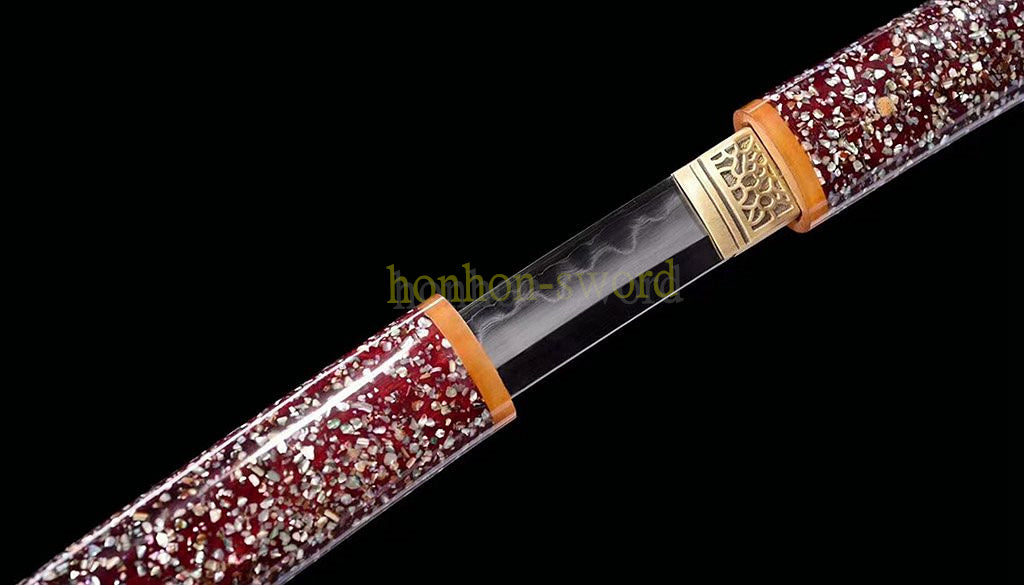 Honsanmai Clay Tempered Shirasaya Katana Hand Polishing Japanese Samurai Sword Shell Inlayed Saya