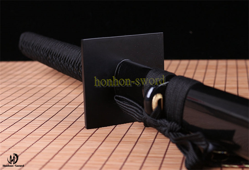 T10 Steel Clay Tempered Ninjato Japanese Ninja Sword Chokuto Full Tang Battle Ready Real Hamon Black