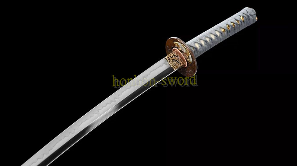 1095 Kohlenstoffstahl Katana Blaue Klinge Japanisches Samurai-Schwert Full Tang Schwarz