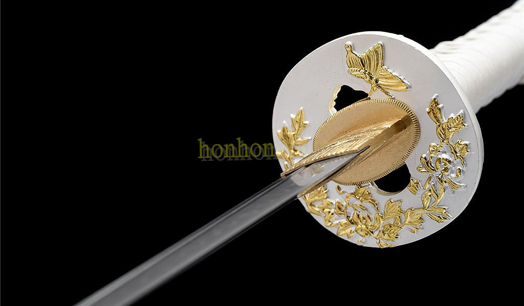 1095 Kohlenstoffstahl Katana Blaue Klinge Japanisches Samurai-Schwert Full Tang Schwarz