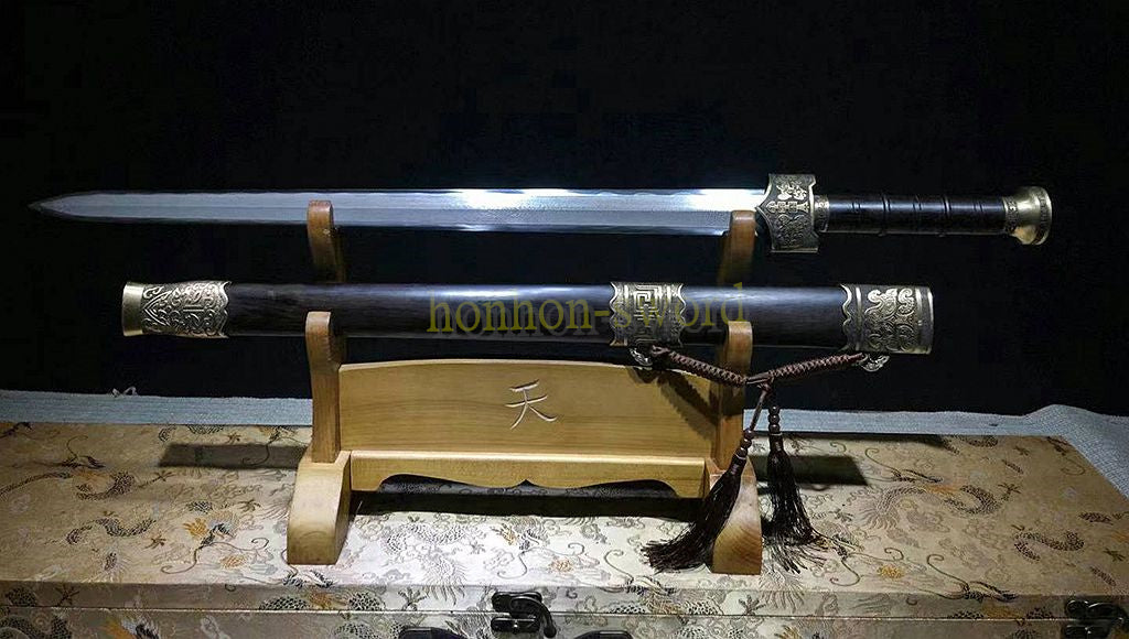 Katana à lame bleue en acier à haute teneur en carbone 1095, épée de samouraï japonais, épée complète noire