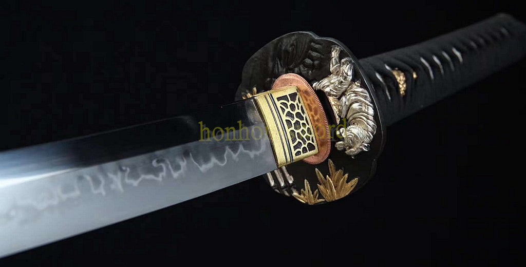 Katana à lame bleue en acier à haute teneur en carbone 1095, épée de samouraï japonais, épée complète noire