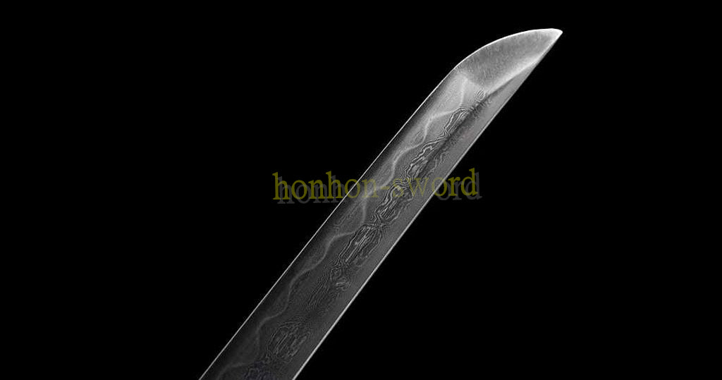 Japanisches Samurai-Schwert Katana aus schwarzem gefaltetem Stahl, Full Tang, handgefertigt, scharfe Klinge, schwarz