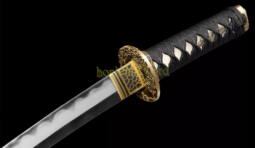 Épée de samouraï japonaise en acier plié noir, katana, lame tranchante faite à la main, noire