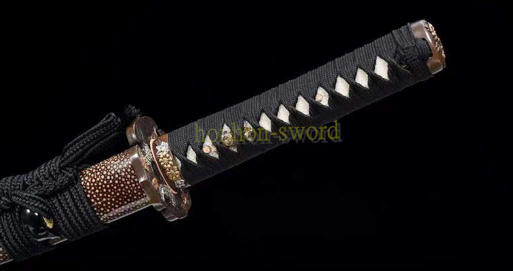 Épée de samouraï japonaise en acier plié noir, katana, lame tranchante faite à la main, noire