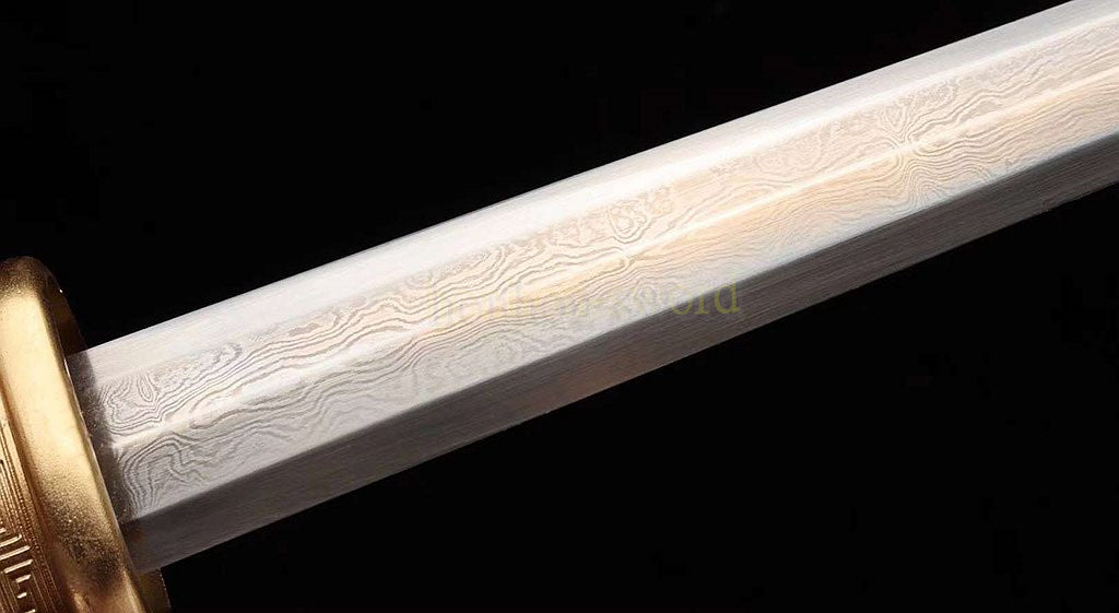 Japanisches Samurai-Schwert Katana aus schwarzem gefaltetem Stahl, Full Tang, handgefertigt, scharfe Klinge, schwarz