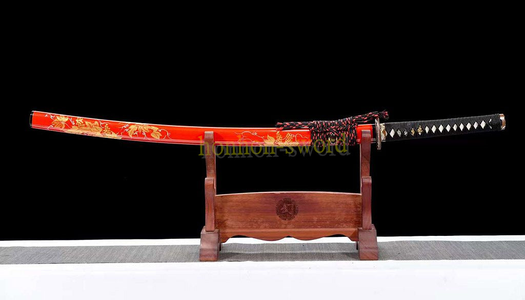 Épée de samouraï japonaise en acier plié noir, katana, lame tranchante faite à la main, noire