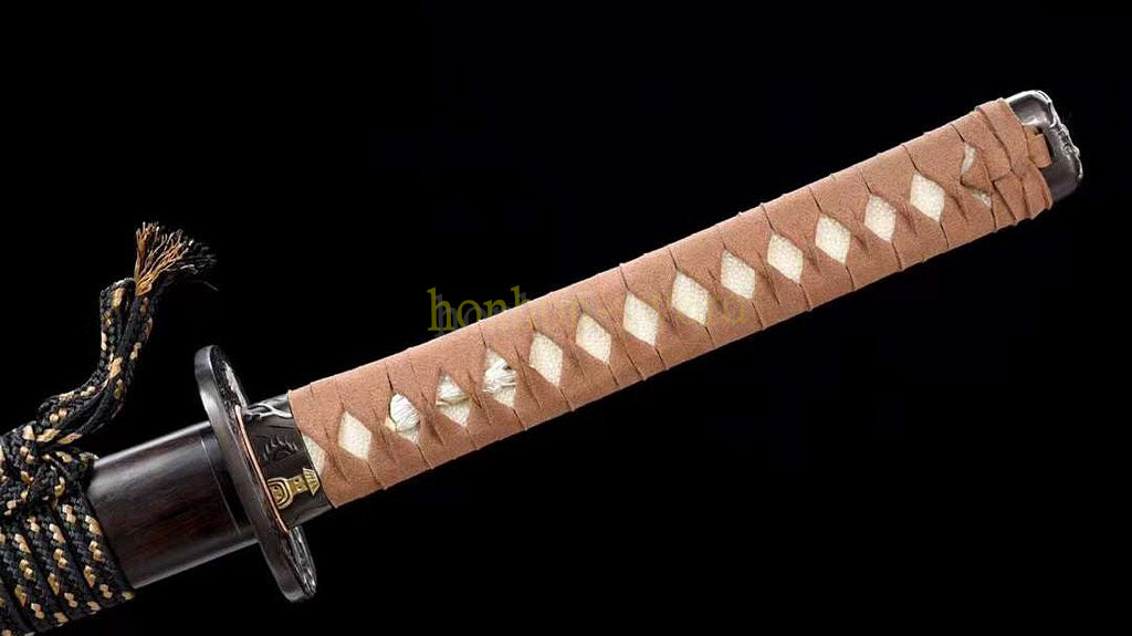Damascus Folded Steel Clay Tempered Katana Hadori Polishing Japanese Samurai Sword Ebony Saya with Ox Horn Saya
