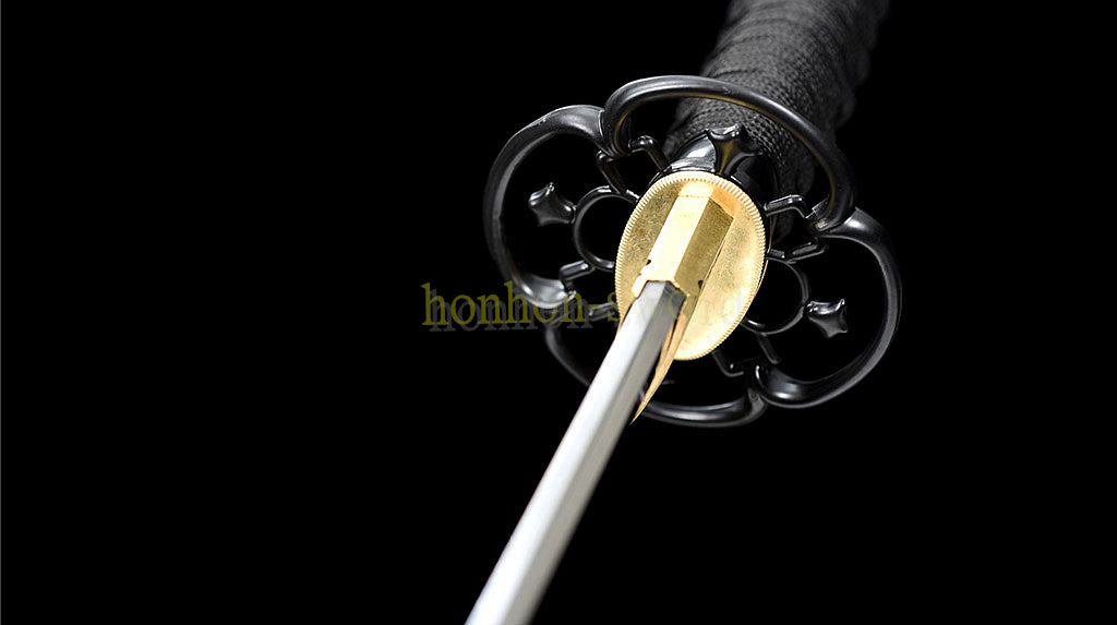 Japanisches Samurai-Schwert Katana aus schwarzem gefaltetem Stahl, Full Tang, handgefertigt, scharfe Klinge, schwarz