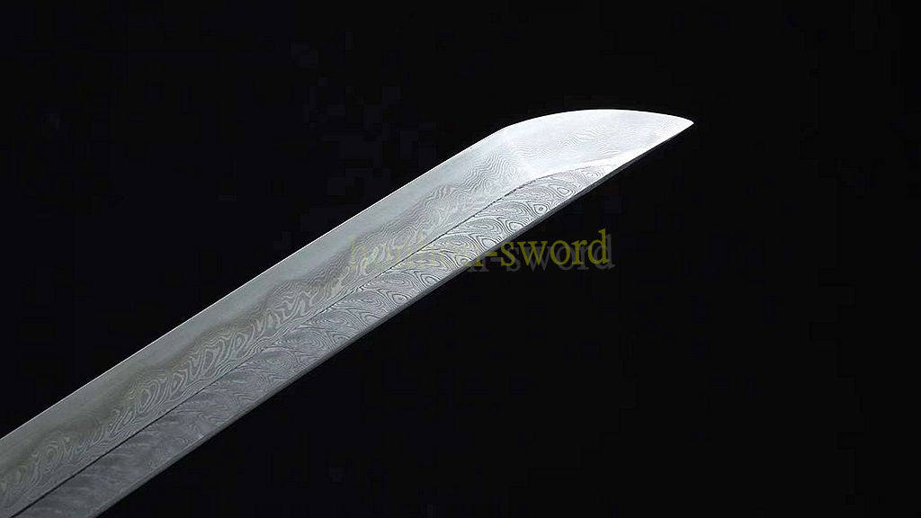 Japanisches Samurai-Schwert Katana aus schwarzem gefaltetem Stahl, Full Tang, handgefertigt, scharfe Klinge, schwarz