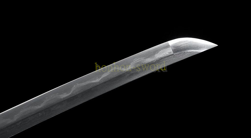 Japanisches Samurai-Schwert Katana aus schwarzem gefaltetem Stahl, Full Tang, handgefertigt, scharfe Klinge, schwarz