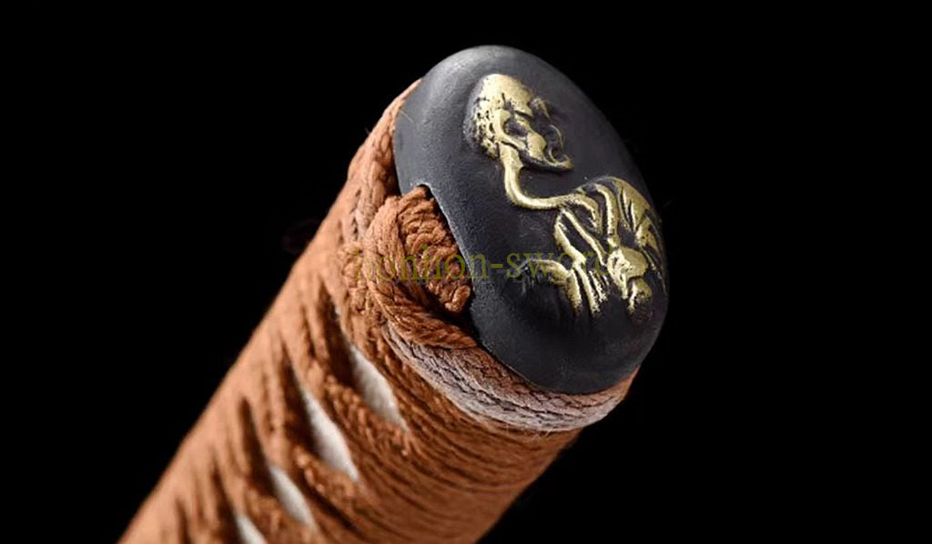 Japanisches Samurai-Schwert Katana aus schwarzem gefaltetem Stahl, Full Tang, handgefertigt, scharfe Klinge, schwarz