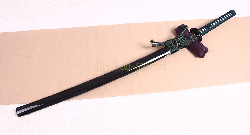 Épée de samouraï japonaise en acier plié noir, katana, lame tranchante faite à la main, noire