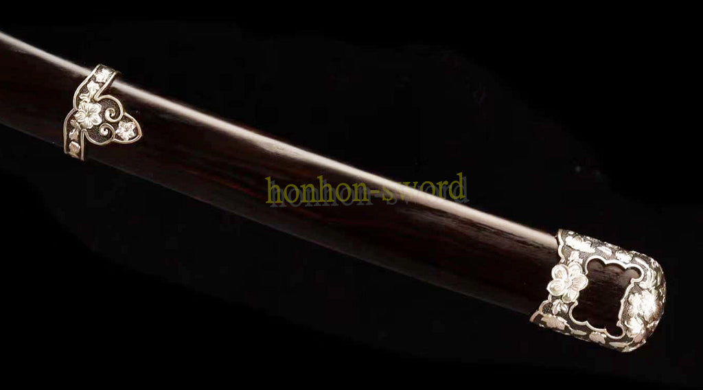 Japanisches Samurai-Schwert Katana aus schwarzem gefaltetem Stahl, Full Tang, handgefertigt, scharfe Klinge, schwarz