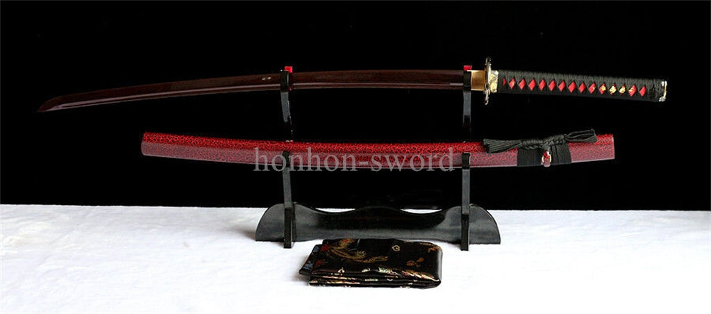 40.6" Damascus Red Folded Steel Handmade Japanese Katana Samurai Real Sword.