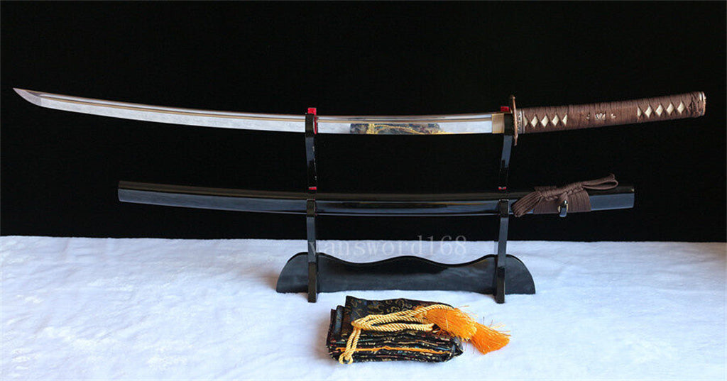 Katana à lame bleue en acier à haute teneur en carbone 1095, épée de samouraï japonais, épée complète noire