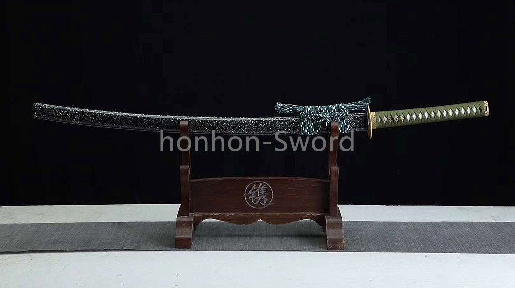 1095 Kohlenstoffstahl Katana Blaue Klinge Japanisches Samurai-Schwert Full Tang Schwarz