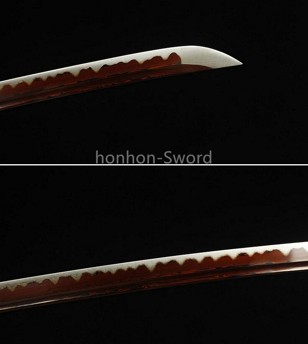 Japanisches Samurai-Schwert Katana aus schwarzem gefaltetem Stahl, Full Tang, handgefertigt, scharfe Klinge, schwarz