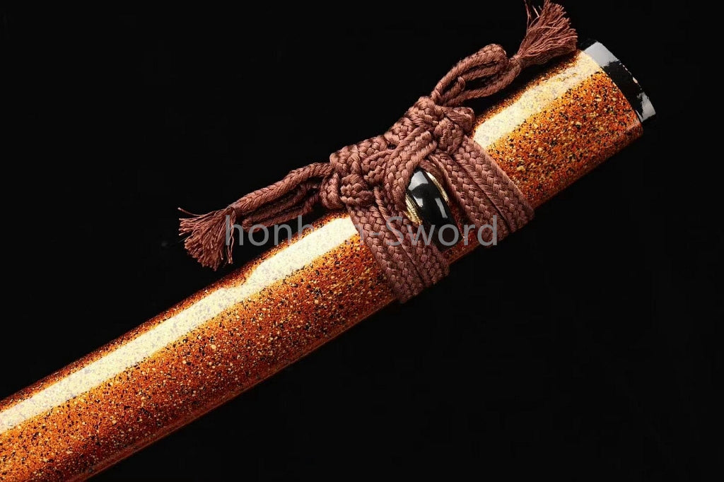 Japanese Tanto Folded Steel UNOKUBI ZUKURI Mini Sword Full Tang Battle Ready Gold