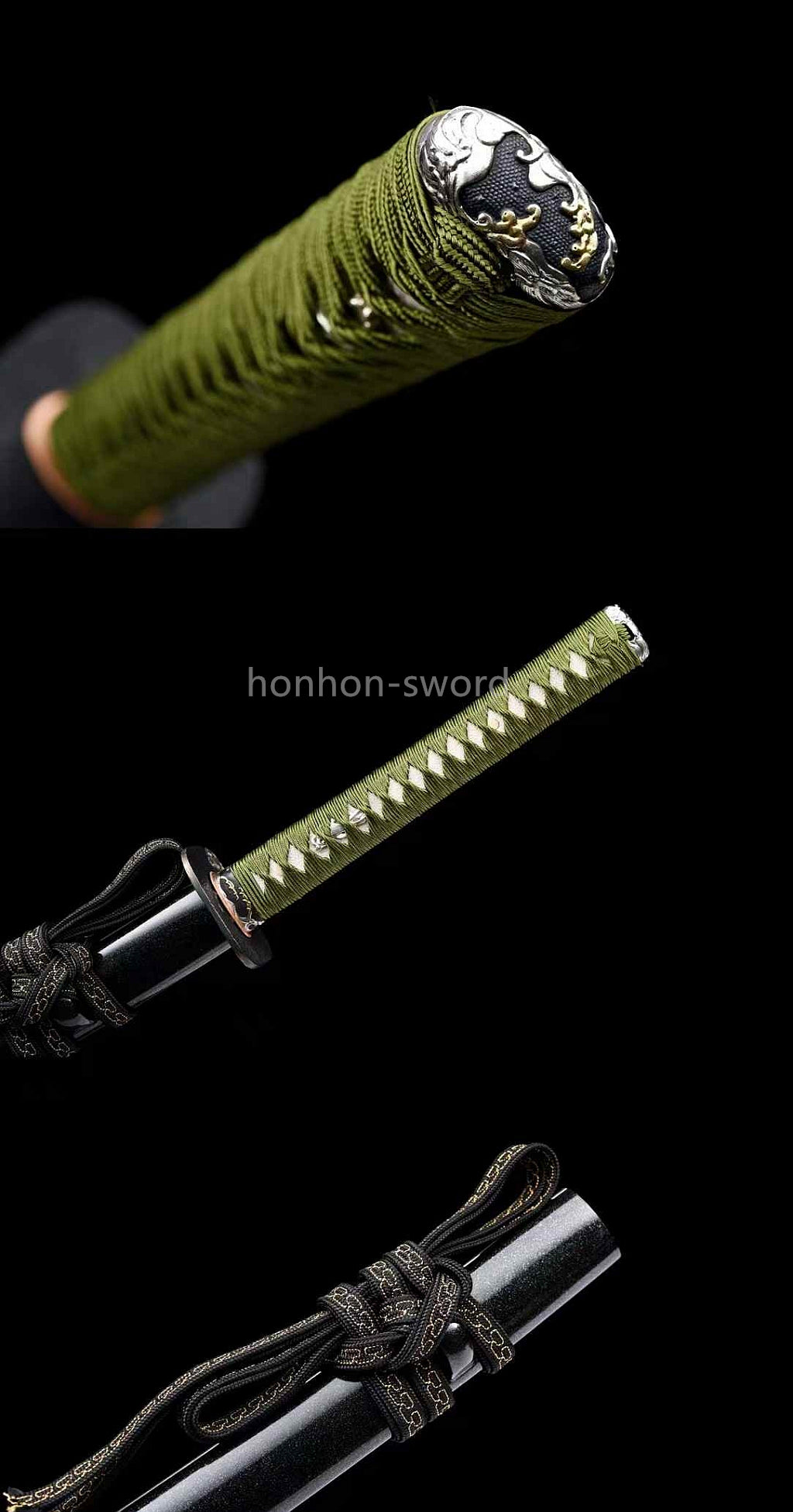 Épée de samouraï japonaise en acier plié noir, katana, lame tranchante faite à la main, noire