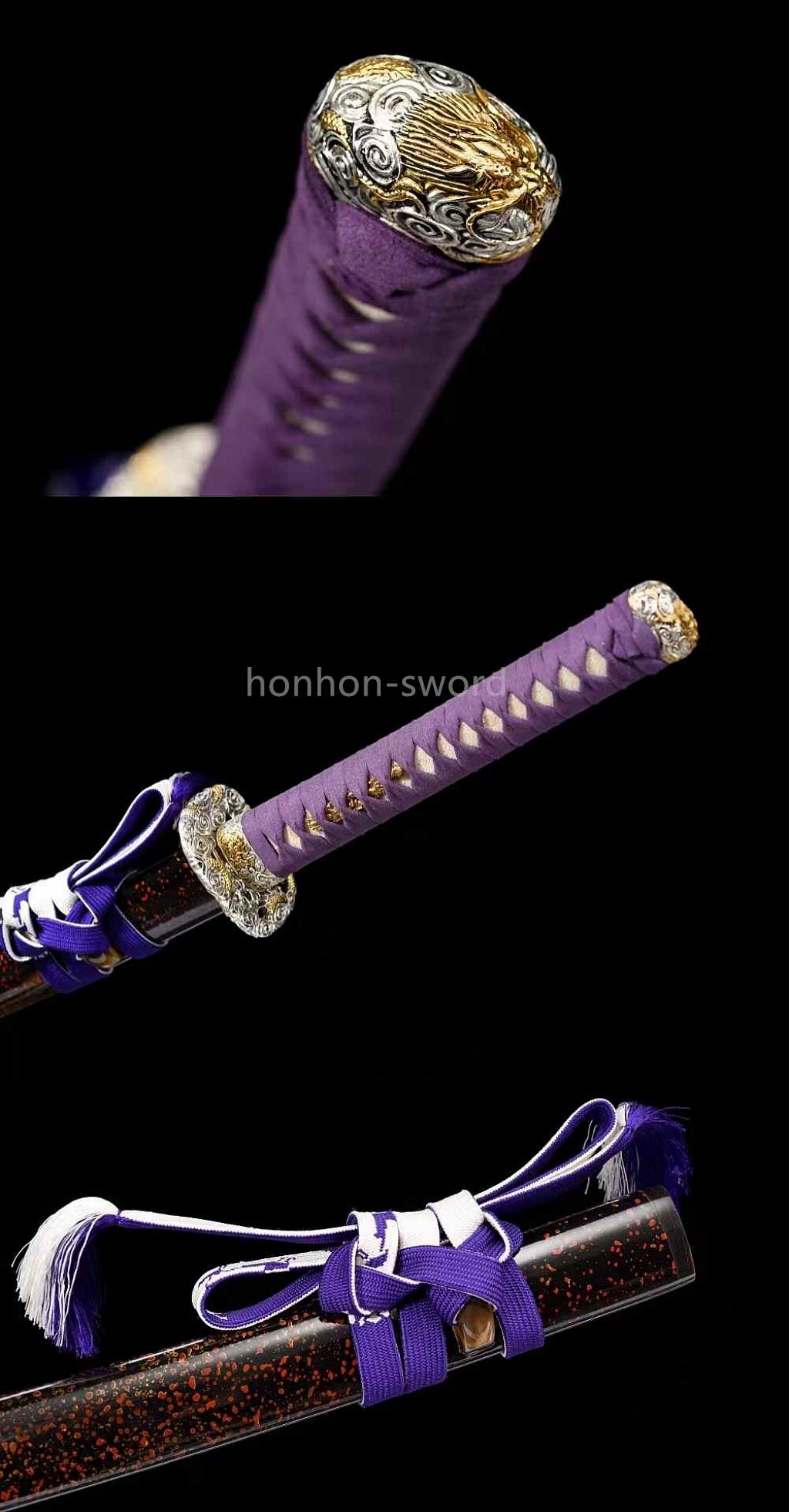 Japanisches Samurai-Schwert Katana aus schwarzem gefaltetem Stahl, Full Tang, handgefertigt, scharfe Klinge, schwarz