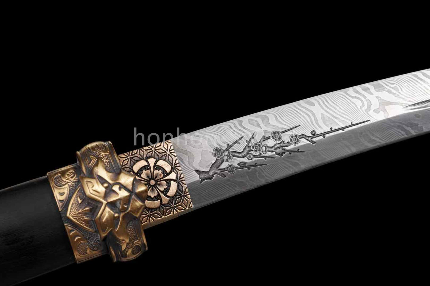 12" Damascus Folded Steel Japanese Tanto UNOKUBI-ZUKURI Samurai Sword Real Sharp