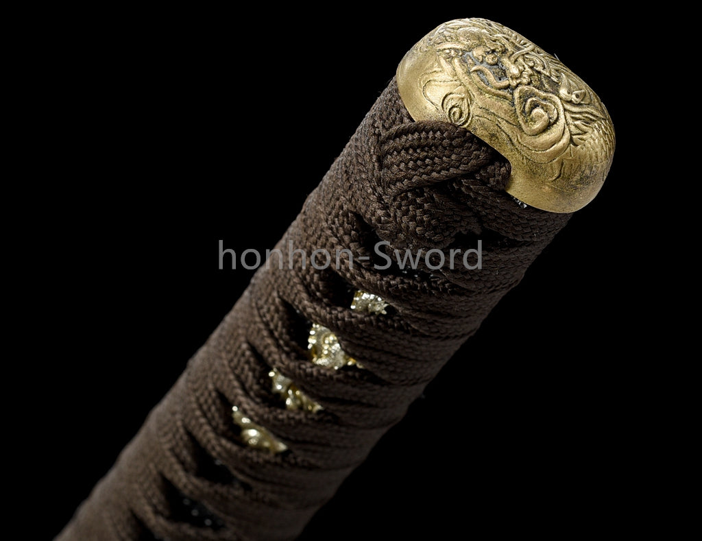 Épée de samouraï japonaise en acier plié noir, katana, lame tranchante faite à la main, noire