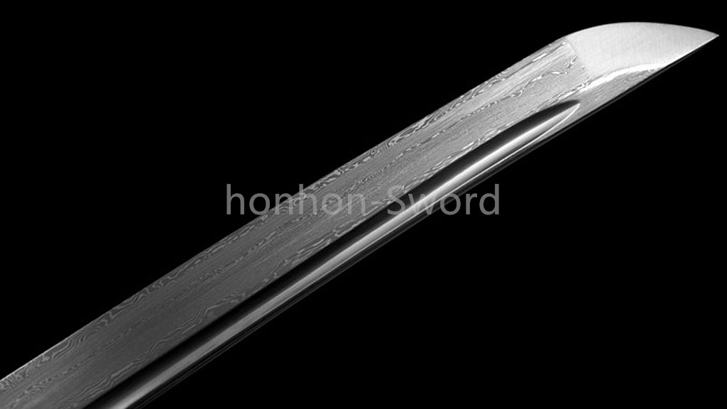 Japanisches Samurai-Schwert Katana aus schwarzem gefaltetem Stahl, Full Tang, handgefertigt, scharfe Klinge, schwarz