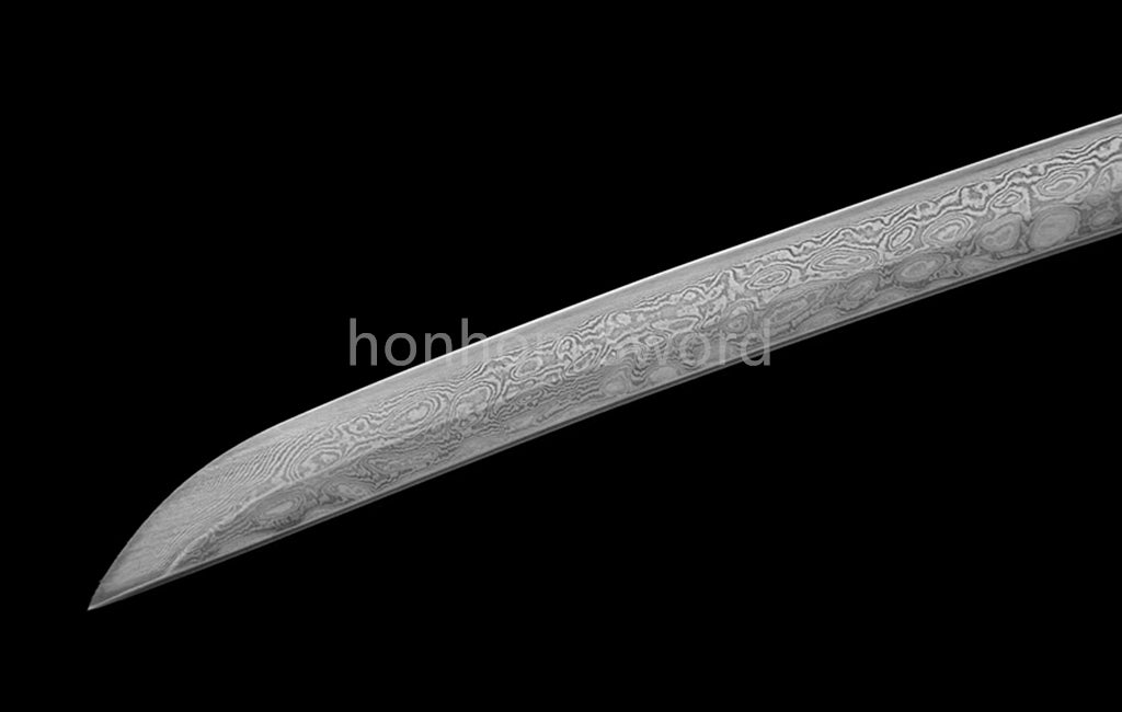 Japanisches Samurai-Schwert Katana aus schwarzem gefaltetem Stahl, Full Tang, handgefertigt, scharfe Klinge, schwarz