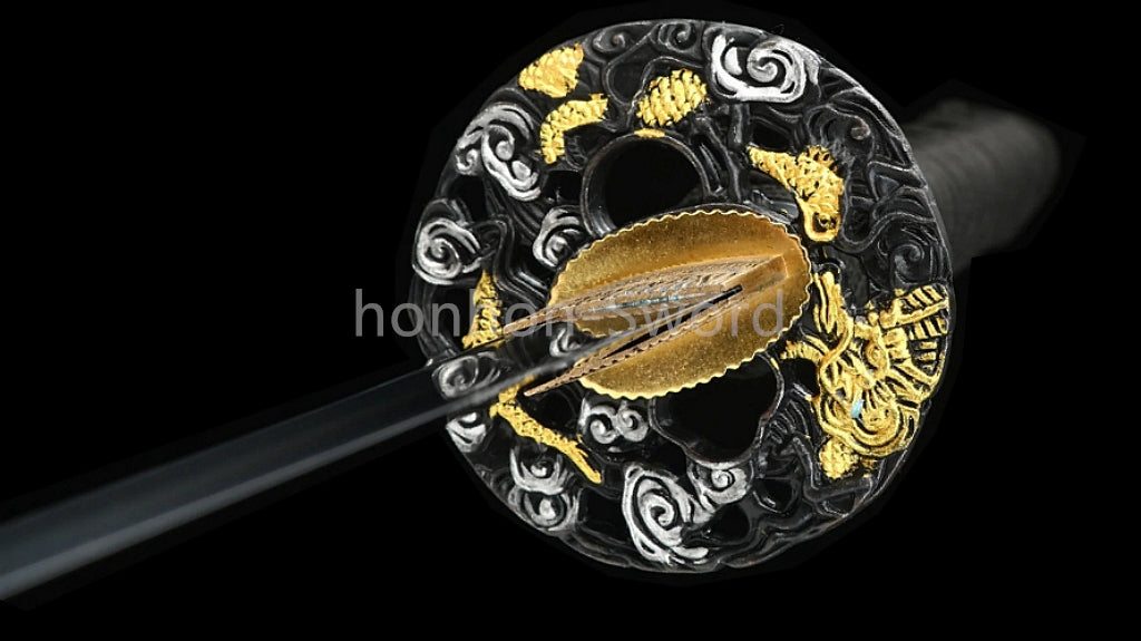 1095 Kohlenstoffstahl Katana Blaue Klinge Japanisches Samurai-Schwert Full Tang Schwarz