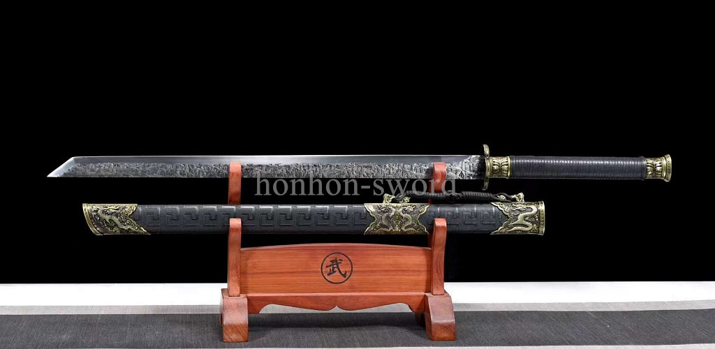 Katana à lame bleue en acier à haute teneur en carbone 1095, épée de samouraï japonais, épée complète noire