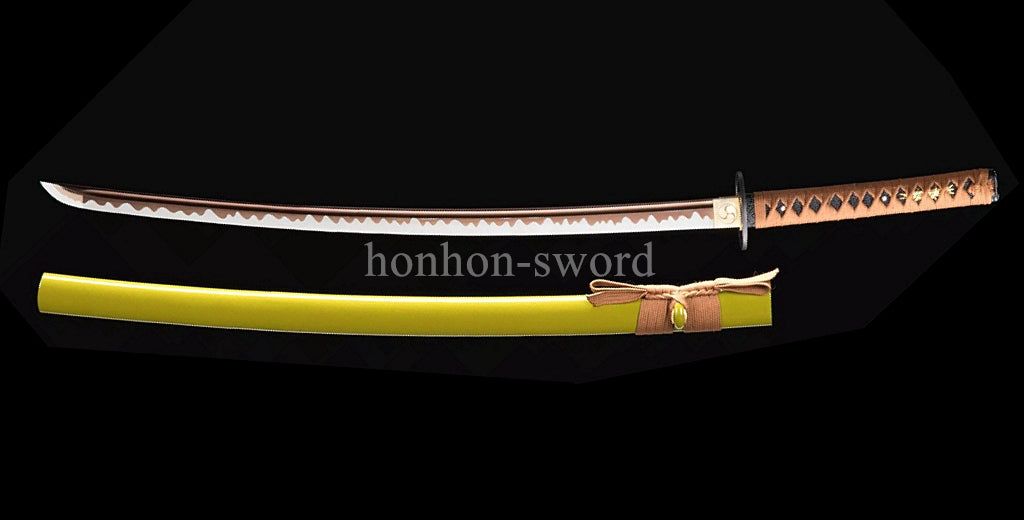 Japanisches Katana-Samurai-Schwert aus hochmanganhaltigem Stahl, Full Tang, kampfbereit, goldene weiße Saya