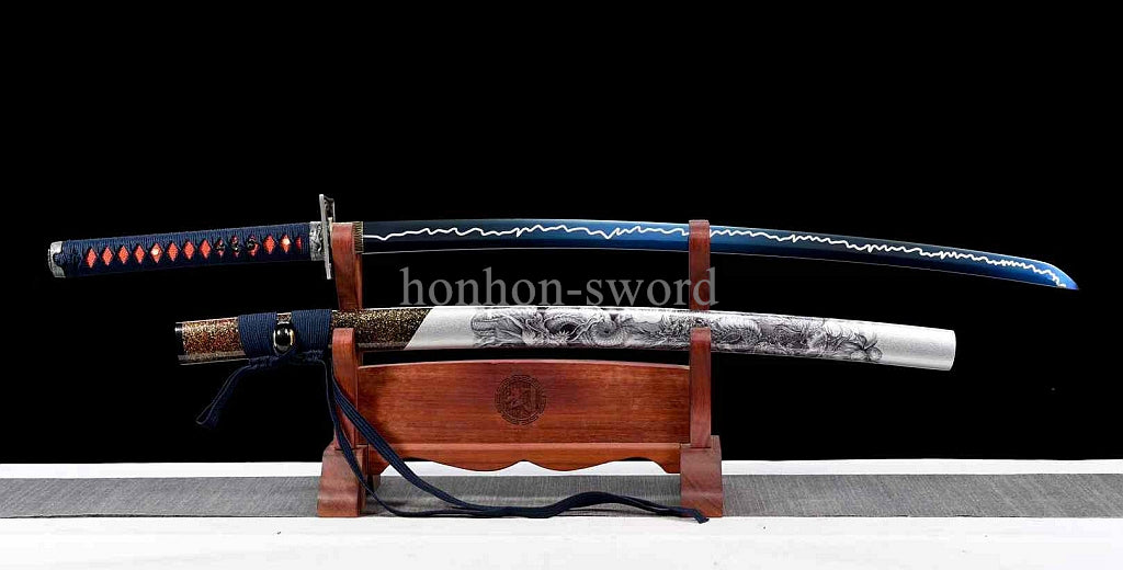 Katana en acier à haute teneur en manganèse, épée de samouraï japonais, prête pour la bataille, Saya blanche dorée