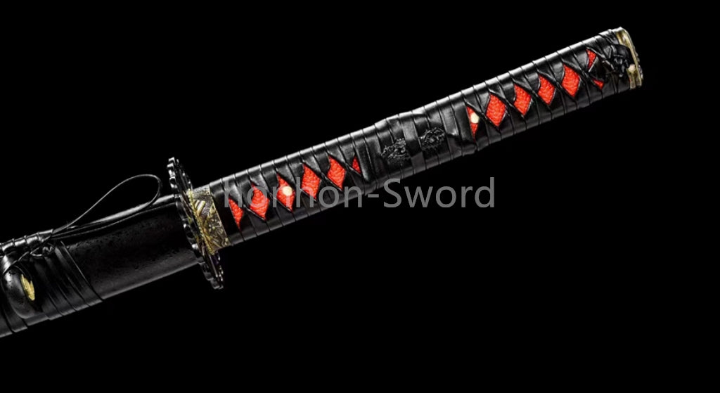1095 Kohlenstoffstahl Katana Blaue Klinge Japanisches Samurai-Schwert Full Tang Schwarz