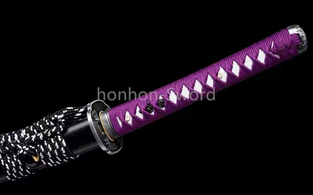 1095 Kohlenstoffstahl Katana Blaue Klinge Japanisches Samurai-Schwert Full Tang Schwarz