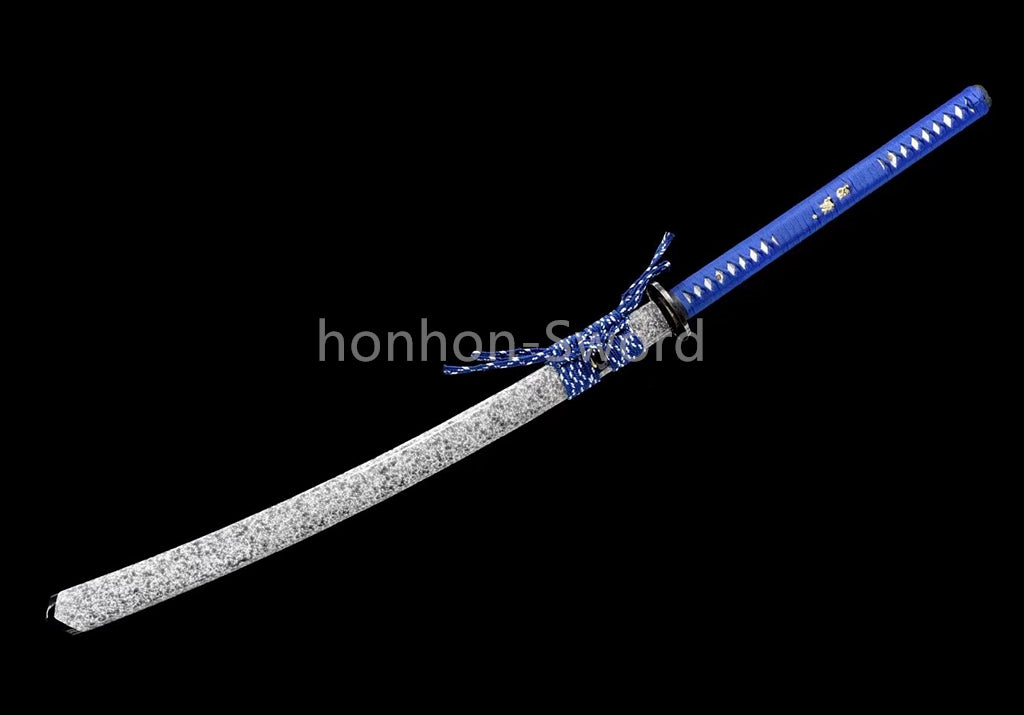 Japanisches Katana-Samurai-Schwert aus hochmanganhaltigem Stahl, Full Tang, kampfbereit, goldene weiße Saya
