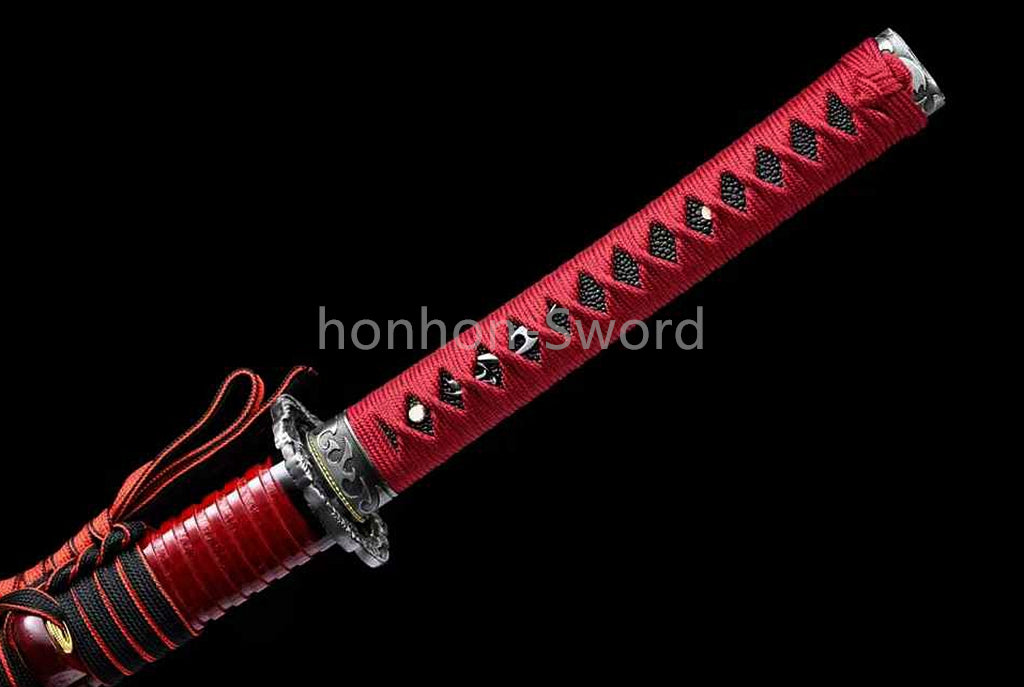 Japanese Katana 1095 High Carbon Steel Samurai Sword Full Tang Red For Battle