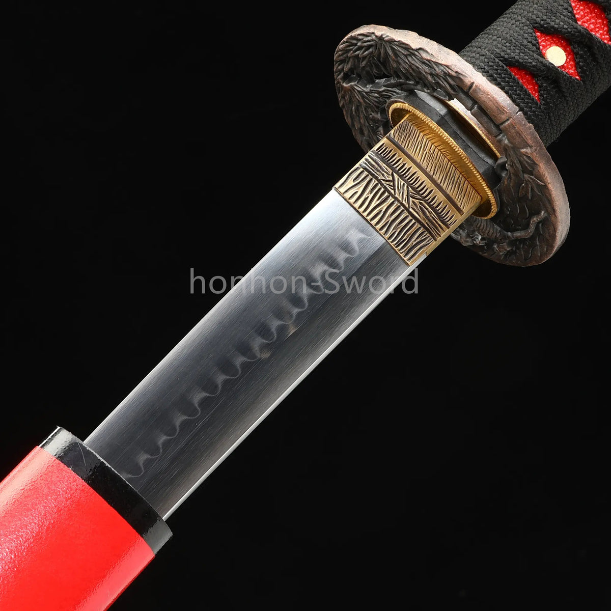 1095 Kohlenstoffstahl Katana Blaue Klinge Japanisches Samurai-Schwert Full Tang Schwarz