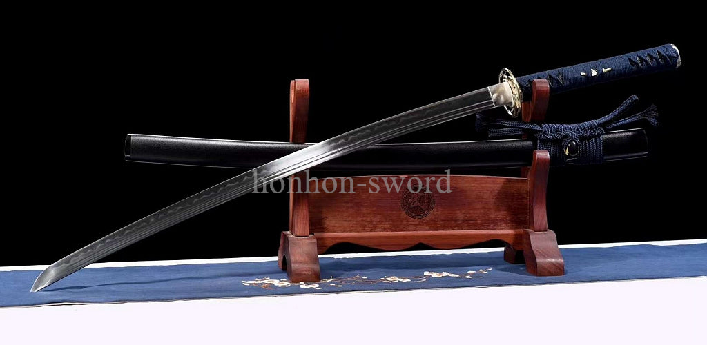 Katana à lame bleue en acier à haute teneur en carbone 1095, épée de samouraï japonais, épée complète noire