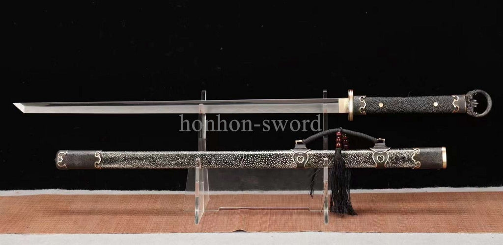 Katana à lame bleue en acier à haute teneur en carbone 1095, épée de samouraï japonais, épée complète noire