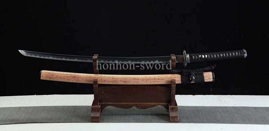 1095 Kohlenstoffstahl Katana Blaue Klinge Japanisches Samurai-Schwert Full Tang Schwarz